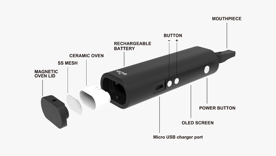 Portable Vaporizer Device Ceramic Mouthpiece Chamber 0.5g Tobacco Leaves